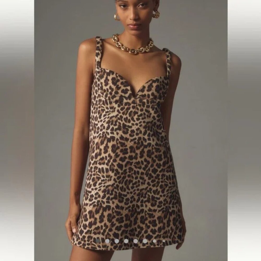NWT Anthropologie Dhruv Kapoor Sweetheart Neck Leopard Mini Dress Size M